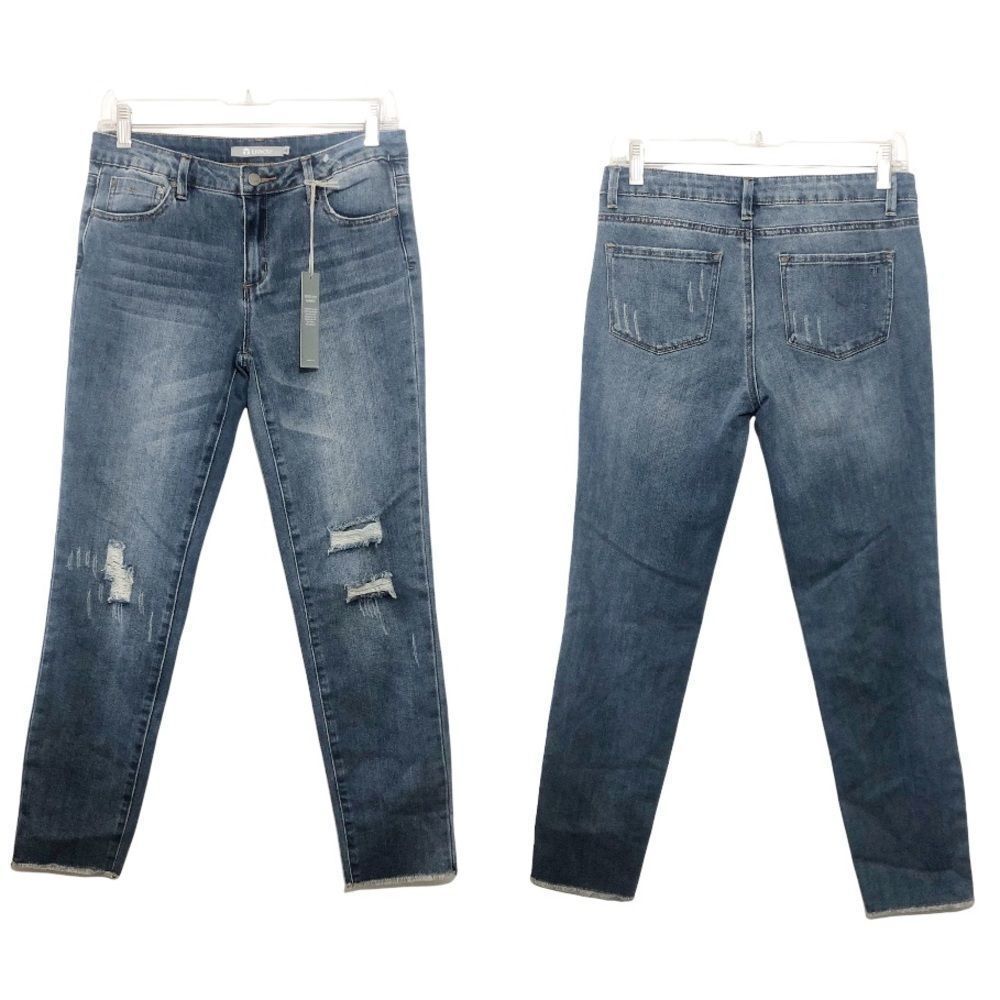 Tractr Jeans Distressed Blue Wash Raw Edge Straight Leg Size 14 - Picture 1 of 13